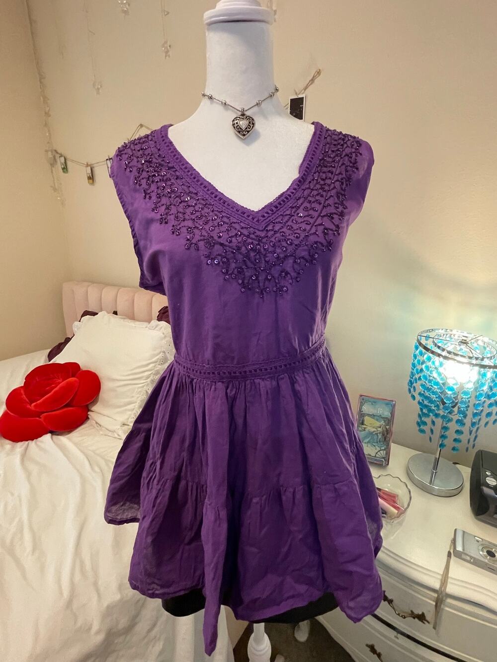 purple teared and beaded whimsygoth top